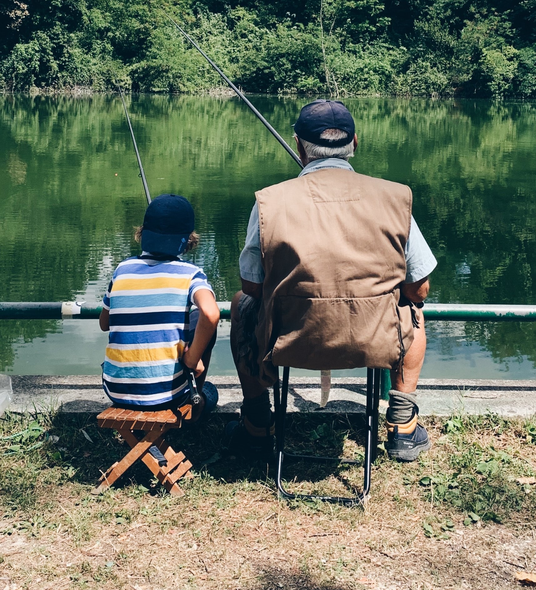 fishing with grandpa using bass turtle
